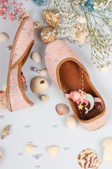 Hello JR_Pink Sequin Jade Mermaid Applique Embroidered Juttis _Online_at_Aza_Fashions