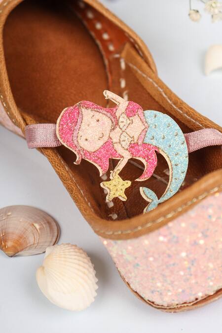 Buy_Hello JR_Pink Sequin Jade Mermaid Applique Embroidered Juttis _Online_at_Aza_Fashions
