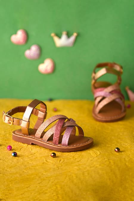 Hello JR_Multi Color Glitter, Embroidery Splash Criss Cross Colorblock Sandal _Online_at_Aza_Fashions