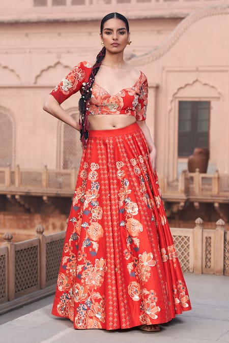 Archana Shah Floral Print Blouse & Lehenga Set 