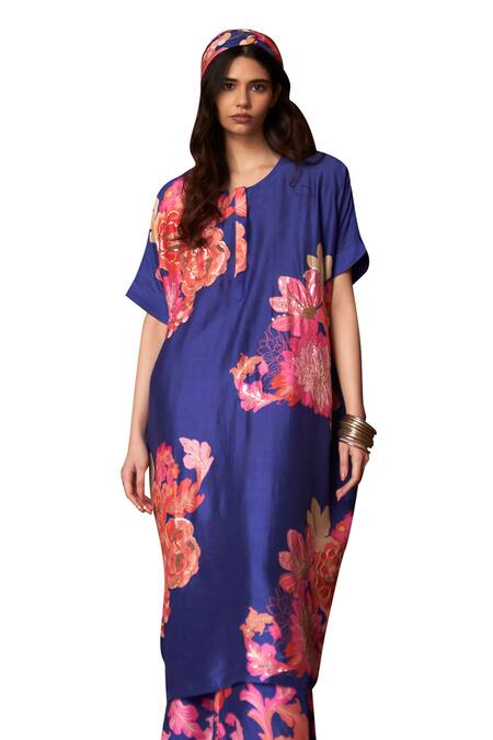Buy Archana Shah Blue Bemberg Silk Printed Floral Round Kurta And Straight Pant Set Online at Aza Fashions Buy_Archana Shah_Blue Bemberg Silk Printed Floral Round Kurta And Straight Pant Set _Online_at_Aza_Fashions