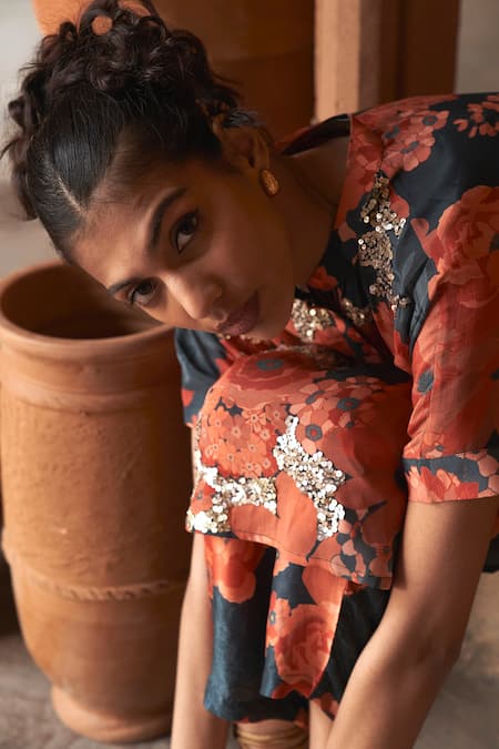 Archana Shah Multi Color Bemberg Crepe Printed Floral Round Top And Pant Set at Aza Fashions Archana Shah_Multi Color Bemberg Crepe Printed Floral Round Top And Pant Set _at_Aza_Fashions