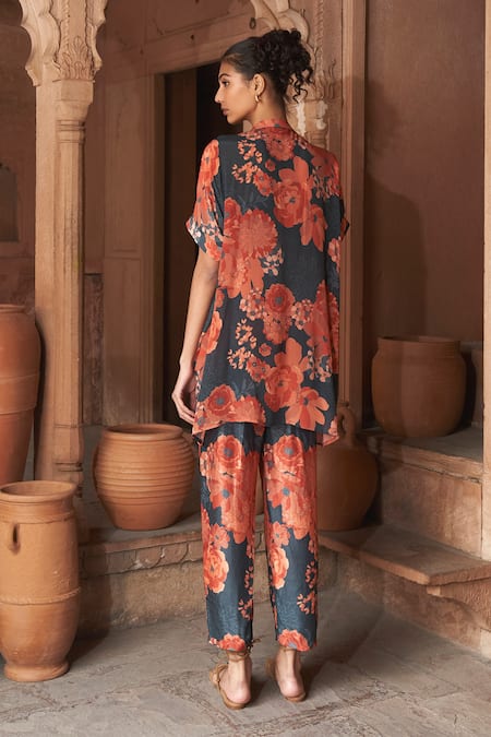Shop Archana Shah Multi Color Bemberg Crepe Printed Floral Round Top And Pant Set at Aza Fashions Shop_Archana Shah_Multi Color Bemberg Crepe Printed Floral Round Top And Pant Set _at_Aza_Fashions