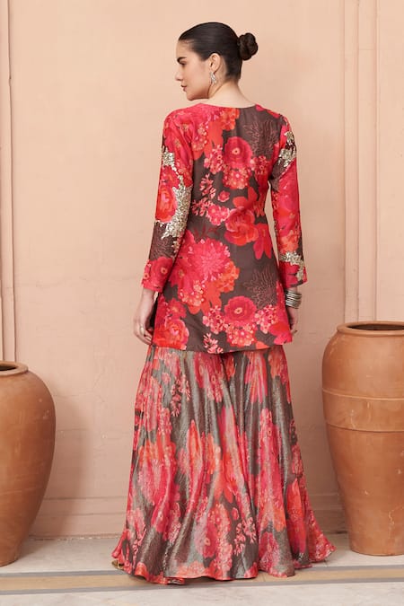 Archana Shah Floral Bloom Print Kurta With Sharara