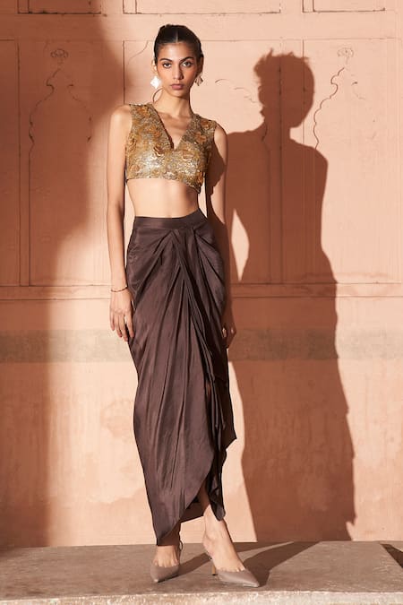 Archana Shah Sequin Embellished Top With Skirt 