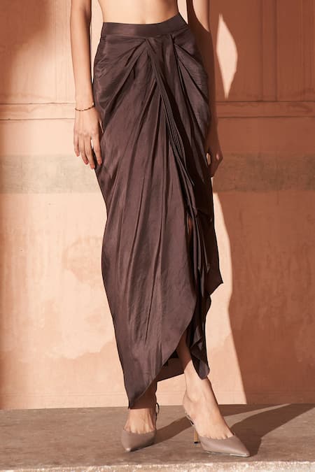 Shop_Archana Shah_Black Bemberg Silk Embellished Sequin V Neck Top With Skirt _Online_at_Aza_Fashions