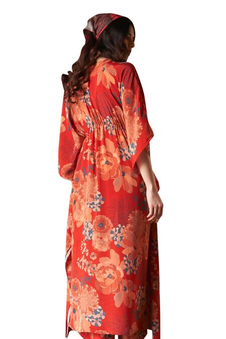 Buy Archana Shah Red Georgette Embroidery Round Neck Moroccan Floral Print Kaftan Online at Aza Fashions Buy_Archana Shah_Red Georgette Embroidery Round Neck Moroccan Floral Print Kaftan _Online_at_Aza_Fashions