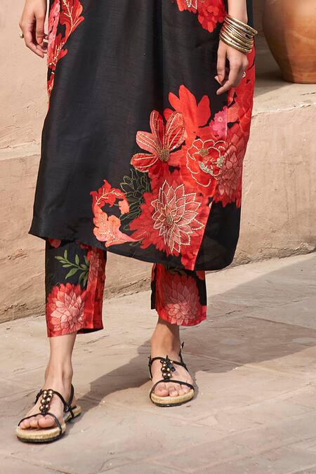 Buy Archana Shah Black Bemberg Silk Printed Florette Round Kurta And Pant Set Online at Aza Fashions Buy_Archana Shah_Black Bemberg Silk Printed Florette Round Kurta And Pant Set _Online_at_Aza_Fashions