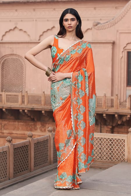 Archana Shah Floral Print Saree With Blouse 