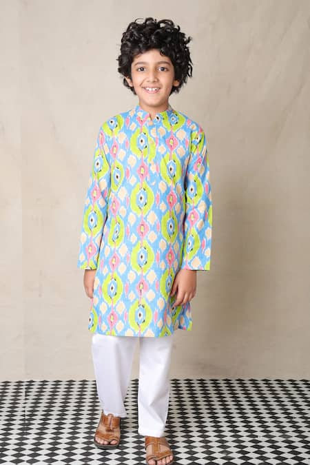 Anthrilo Geometric Ikat Print Kurta With Pyjama 