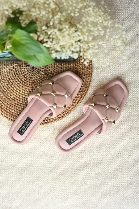 Shop_Miraki_Pink Stud Quilted Pattern Flats _at_Aza_Fashions
