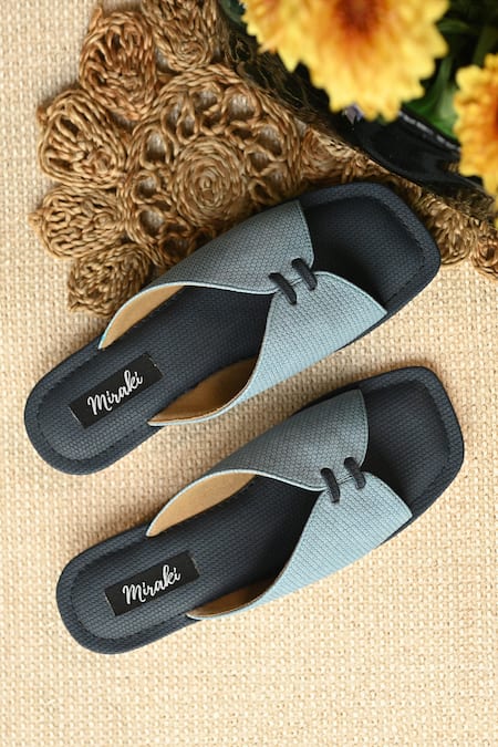 Shop Miraki Blue Textured Pattern Flats at Aza Fashions Shop_Miraki_Blue Textured Pattern Flats _at_Aza_Fashions