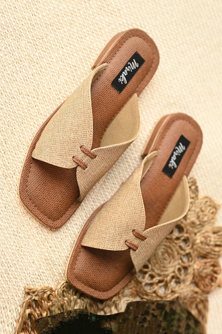 Shop Miraki Beige Textured Pattern Flats at Aza Fashions Shop_Miraki_Beige Textured Pattern Flats _at_Aza_Fashions