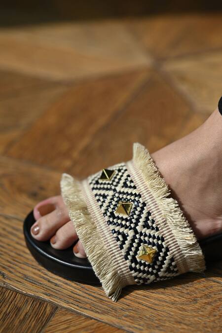Miraki_Beige Thread Woven Flats _Online_at_Aza_Fashions