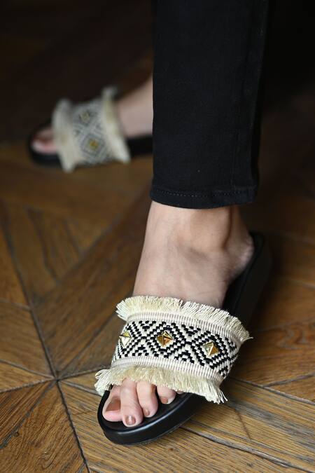 Buy_Miraki_Beige Thread Woven Flats _Online_at_Aza_Fashions