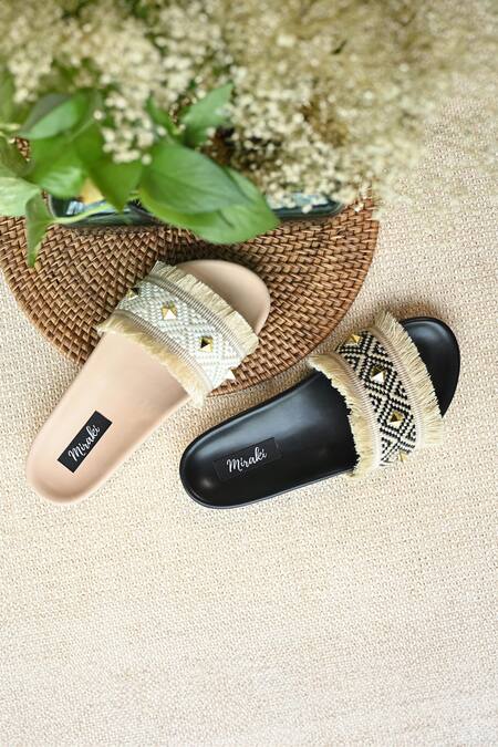 Buy_Miraki_Beige Thread Metallic Stud Embellished Flats _Online_at_Aza_Fashions