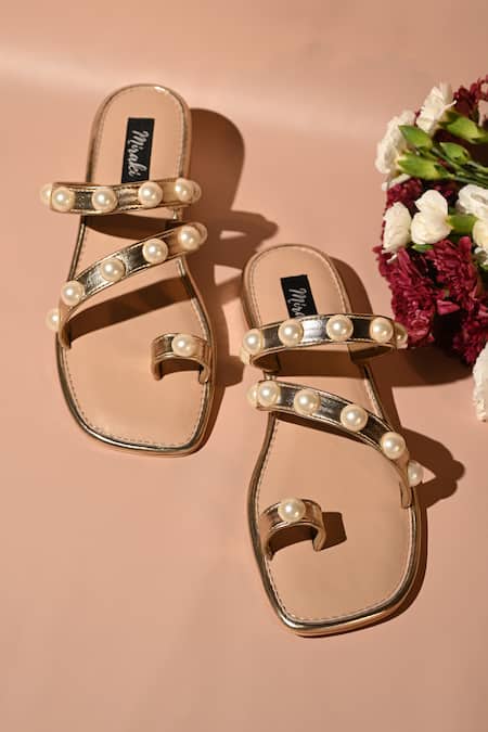 Miraki Gold Pearl Strap Flats