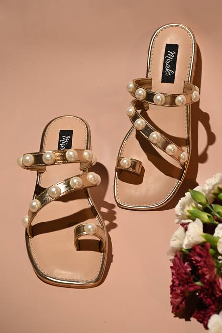 Buy_Miraki_Gold Pearl Strap Flats 