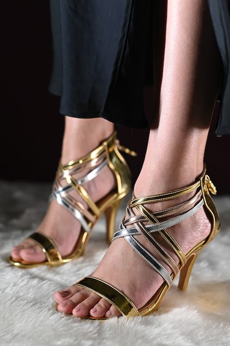 Miraki Criss Cross Metallic Heels 