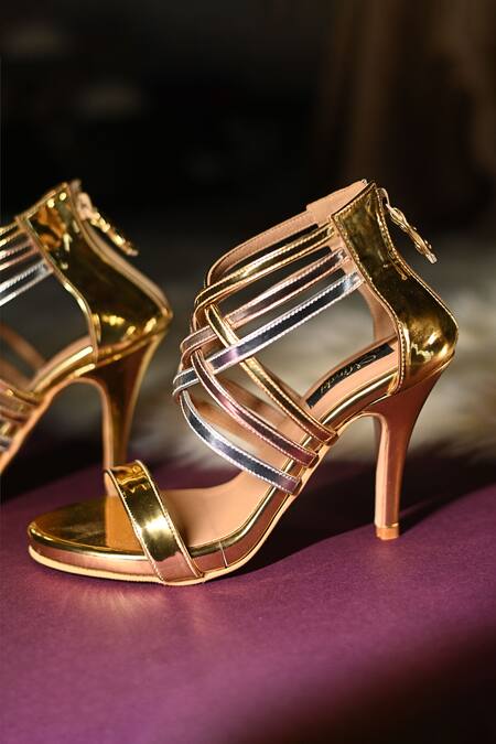 Miraki Gold Criss Cross Metallic Heels Online at Aza Fashions Miraki_Gold Criss Cross Metallic Heels _Online_at_Aza_Fashions