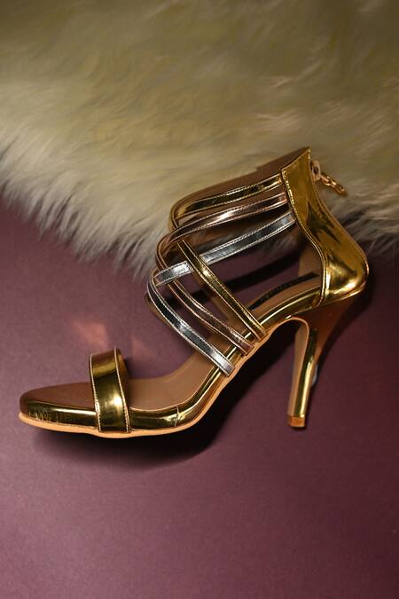 Buy Miraki Gold Criss Cross Metallic Heels Online at Aza Fashions Buy_Miraki_Gold Criss Cross Metallic Heels _Online_at_Aza_Fashions