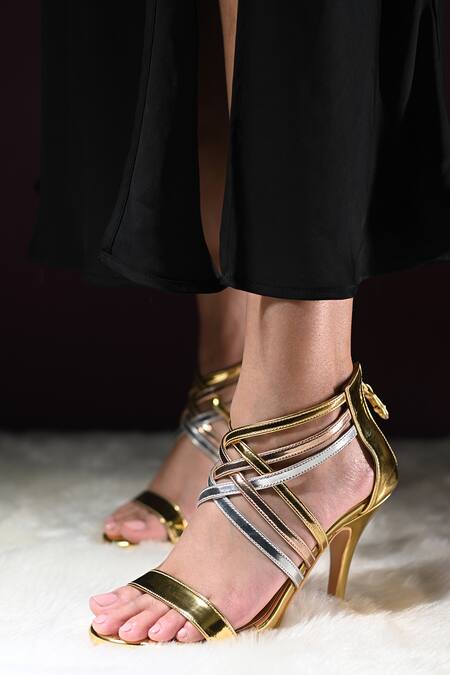 Shop Miraki Gold Criss Cross Metallic Heels Online at Aza Fashions Shop_Miraki_Gold Criss Cross Metallic Heels _Online_at_Aza_Fashions