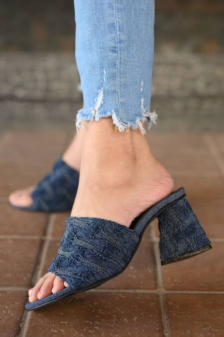 Buy_Miraki_Blue Bead Embellished Block Heels _Online_at_Aza_Fashions