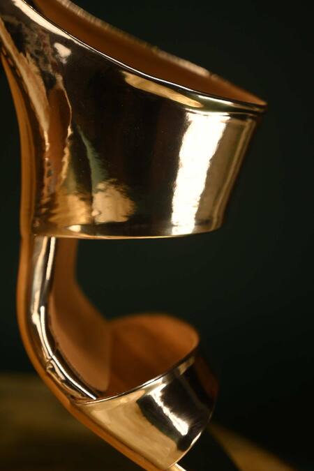 Miraki_Gold Mirror Work Block Heels_at_Aza_Fashions