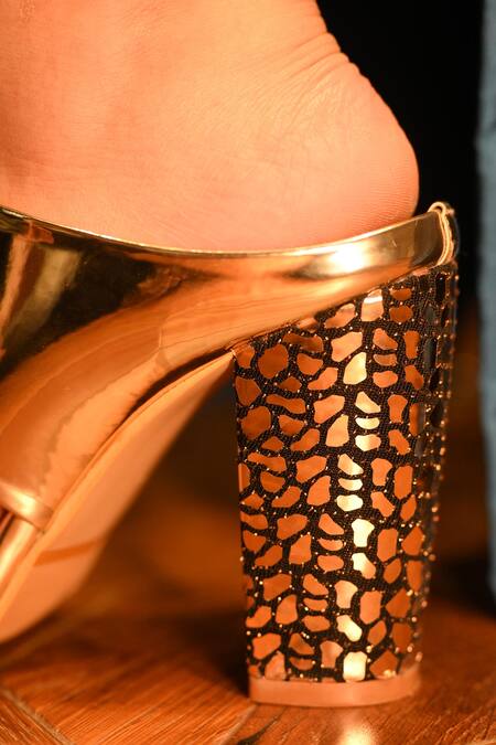 Buy_Miraki_Gold Mirror Work Block Heels