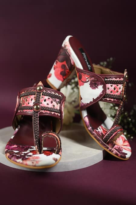 Miraki Floral Print Kolhapuri Block Heels 