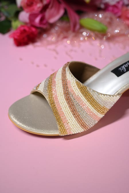 Buy_Miraki_Multi Color Bead Embroidered Block Heels _Online_at_Aza_Fashions