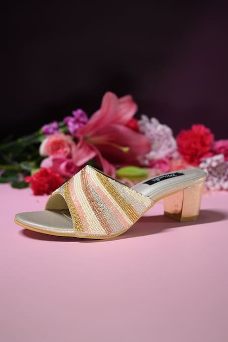 Shop_Miraki_Multi Color Bead Embroidered Block Heels _Online_at_Aza_Fashions