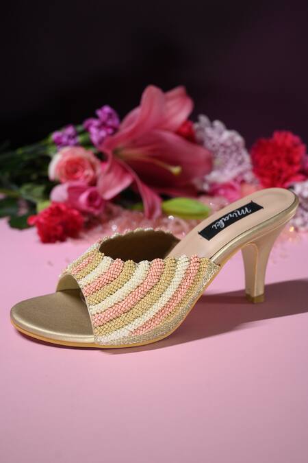 Miraki Multi Color Bead Pearl Embroidered Kitten Heels at Aza Fashions Miraki_Multi Color Bead Pearl Embroidered Kitten Heels _at_Aza_Fashions