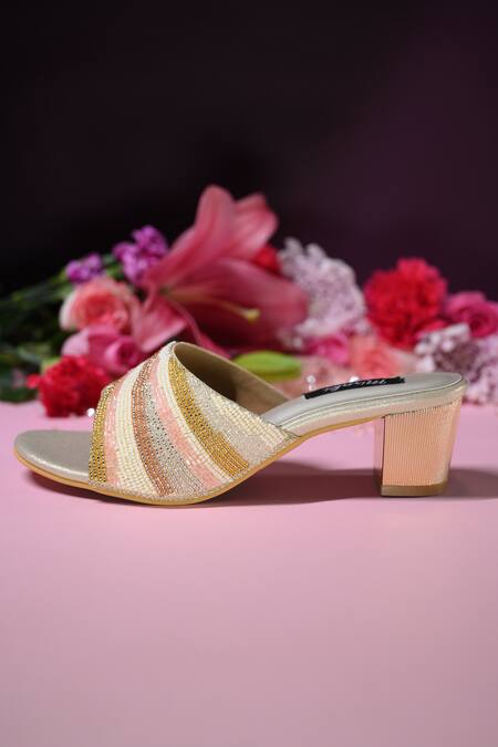 Buy Miraki Multi Color Bead Pearl Embroidered Kitten Heels Buy_Miraki_Multi Color Bead Pearl Embroidered Kitten Heels