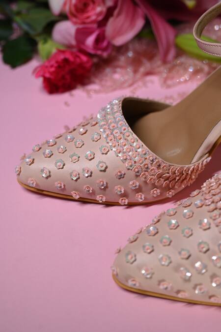 Miraki_Peach Beads, Sequins Embroidered Heels _at_Aza_Fashions