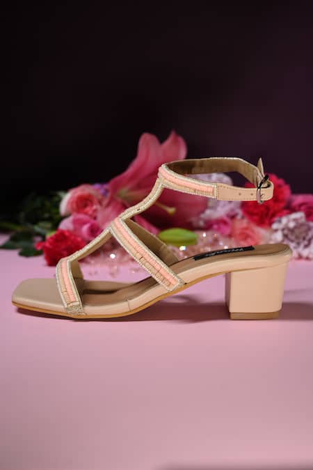 Miraki Gladiator Bead Embroidered Block Heels 