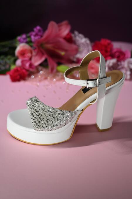 Buy_Miraki_White Cutdana Embellished Block Heels _Online_at_Aza_Fashions