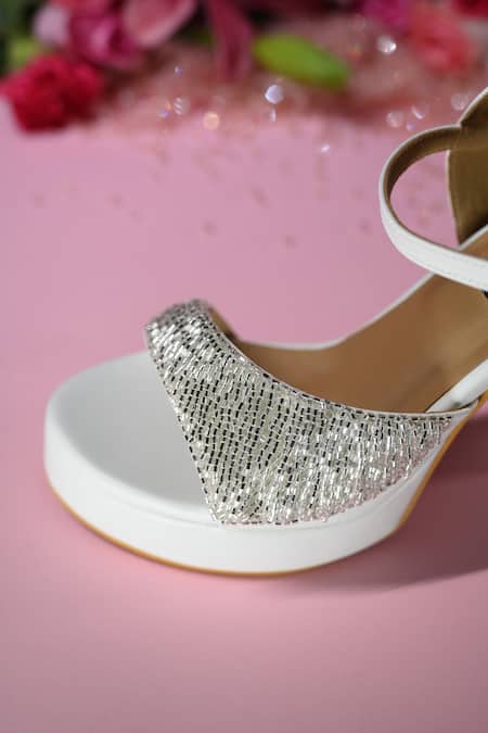 Shop_Miraki_White Cutdana Embellished Block Heels _Online_at_Aza_Fashions