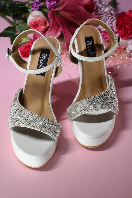 Miraki_White Cutdana Embellished Block Heels _at_Aza_Fashions