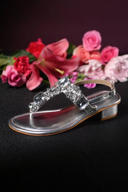 Buy_Miraki_Silver Stones Studded Heels _Online_at_Aza_Fashions