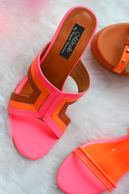 Miraki Pink Colorblock Transparent Strap Heels at Aza Fashions Miraki_Pink Colorblock Transparent Strap Heels _at_Aza_Fashions