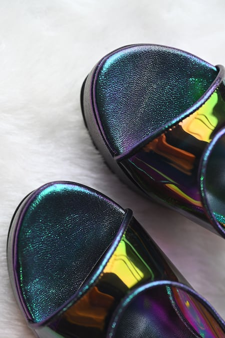 Buy_Miraki_Green Holographic High Platform Heels _Online_at_Aza_Fashions
