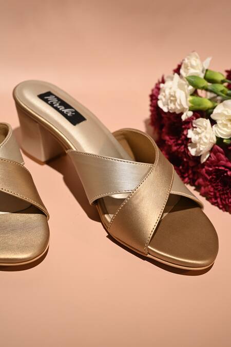 Buy_Miraki_Gold Criss Cross Strap Metallic Heels 