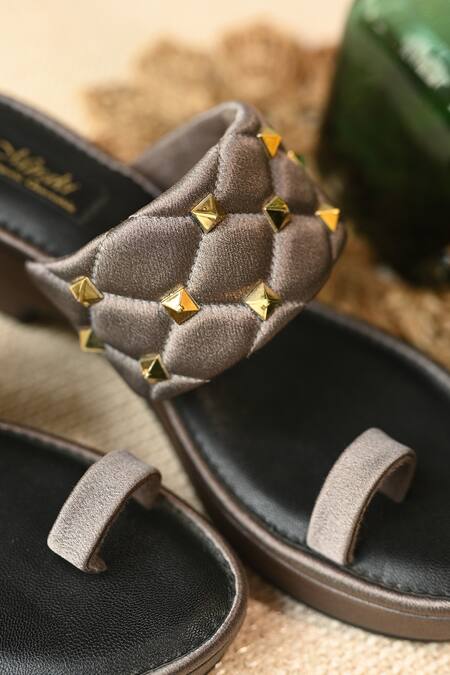 Miraki_Gray Stud Quilted Pattern Grey Wedges _Online_at_Aza_Fashions