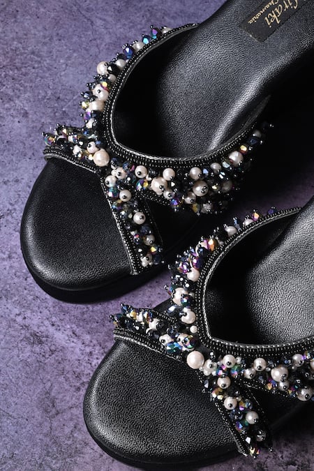 Buy Miraki Black Pearl Bead And Embellished Wedges Online at Aza Fashions Buy_Miraki_Black Pearl Bead And Embellished Wedges _Online_at_Aza_Fashions