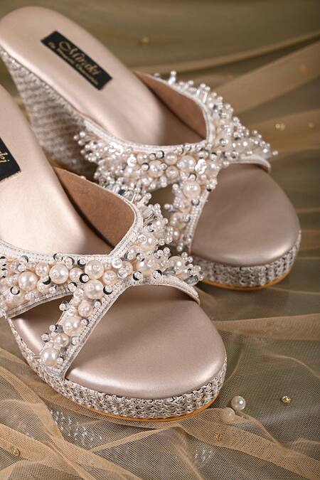 Buy_Miraki_White Beads, Pearls And Work Wedges _Online_at_Aza_Fashions