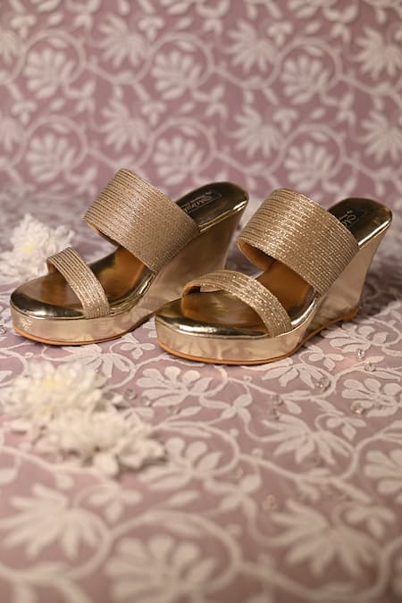 Buy_Miraki_Gold Zari Thread Embroidered Wedges _Online_at_Aza_Fashions