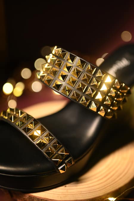 Miraki_Black Stud Metallic Embellished Wedges _at_Aza_Fashions