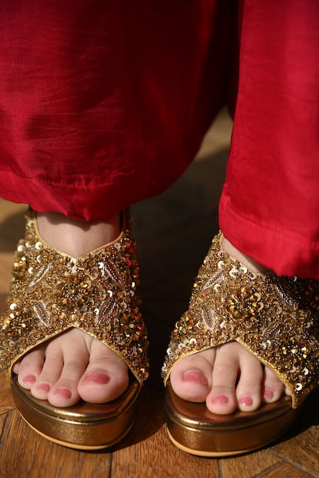 Miraki Sequin Hand Embroidered Wedges 