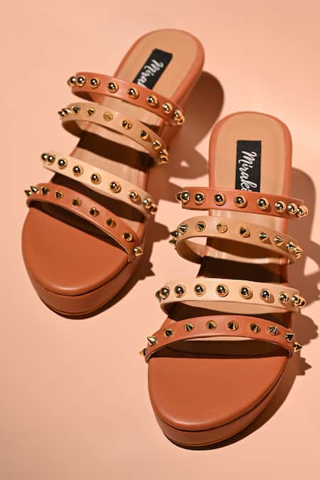Miraki Metallic Strap Studded Wedges 